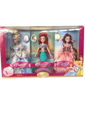 BrassKey Keepsakes Disney Princess Porcelain Collector Doll Set of 3 New HTF